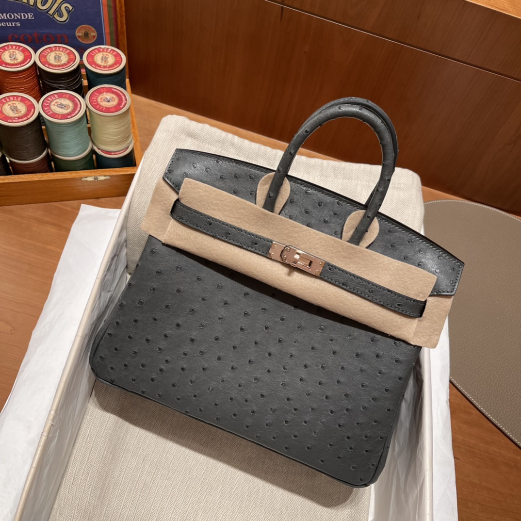 에르메스 버킨백25 그레이 로즈골드 타조가죽